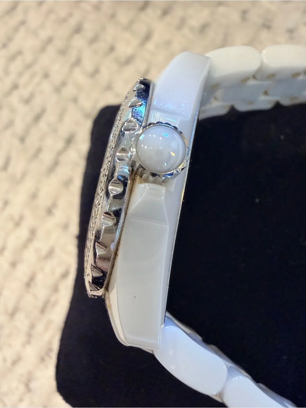 CHANEL White Ceramic Diamond Bezel J12-Style Watch
